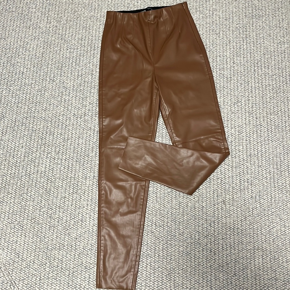 BROWN ZARA LEATHER LEGGINGS SIZE SMALL WOMENS